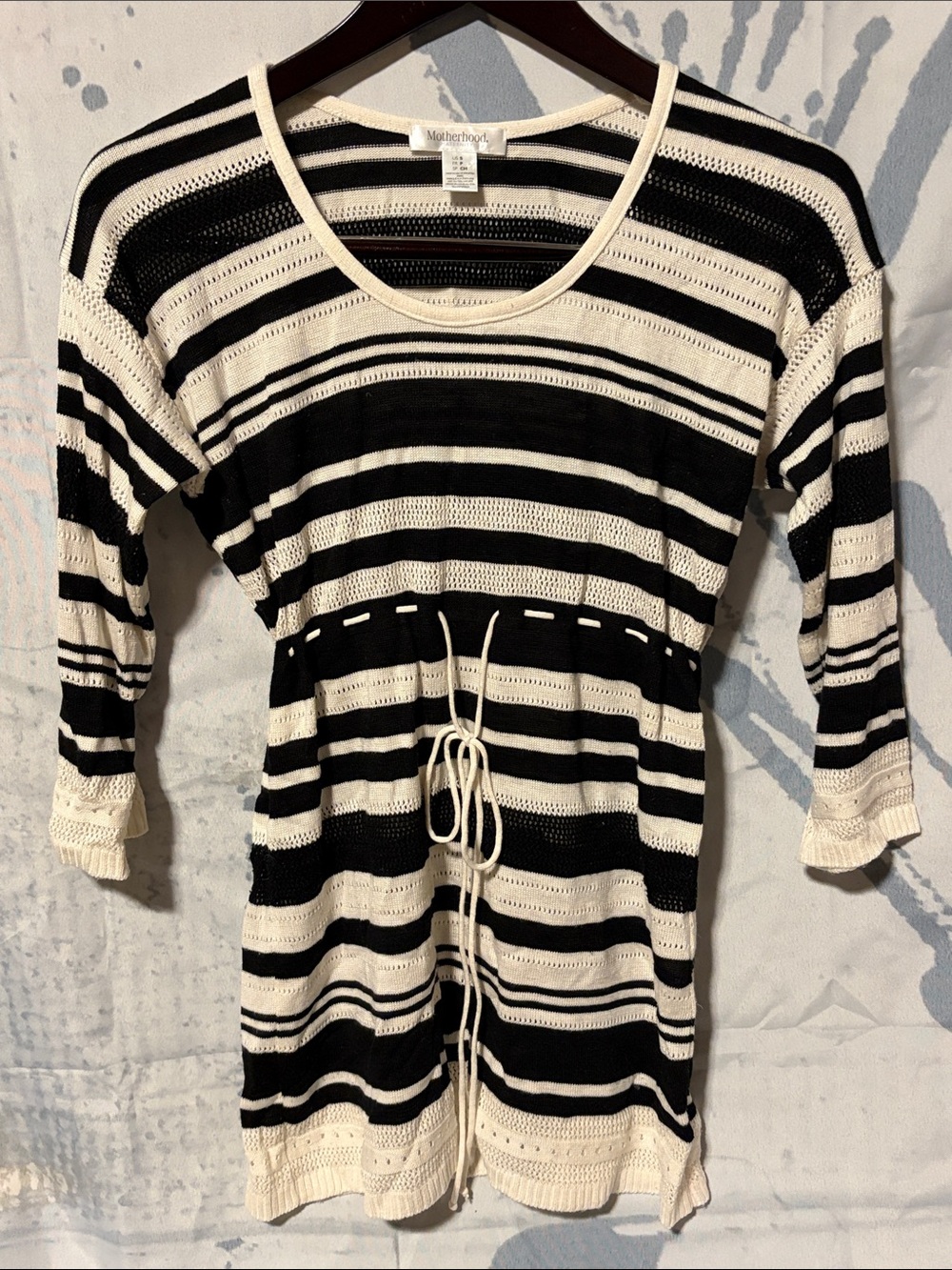 Motherhood Maternity Black and White Striped Drawstring Tunic